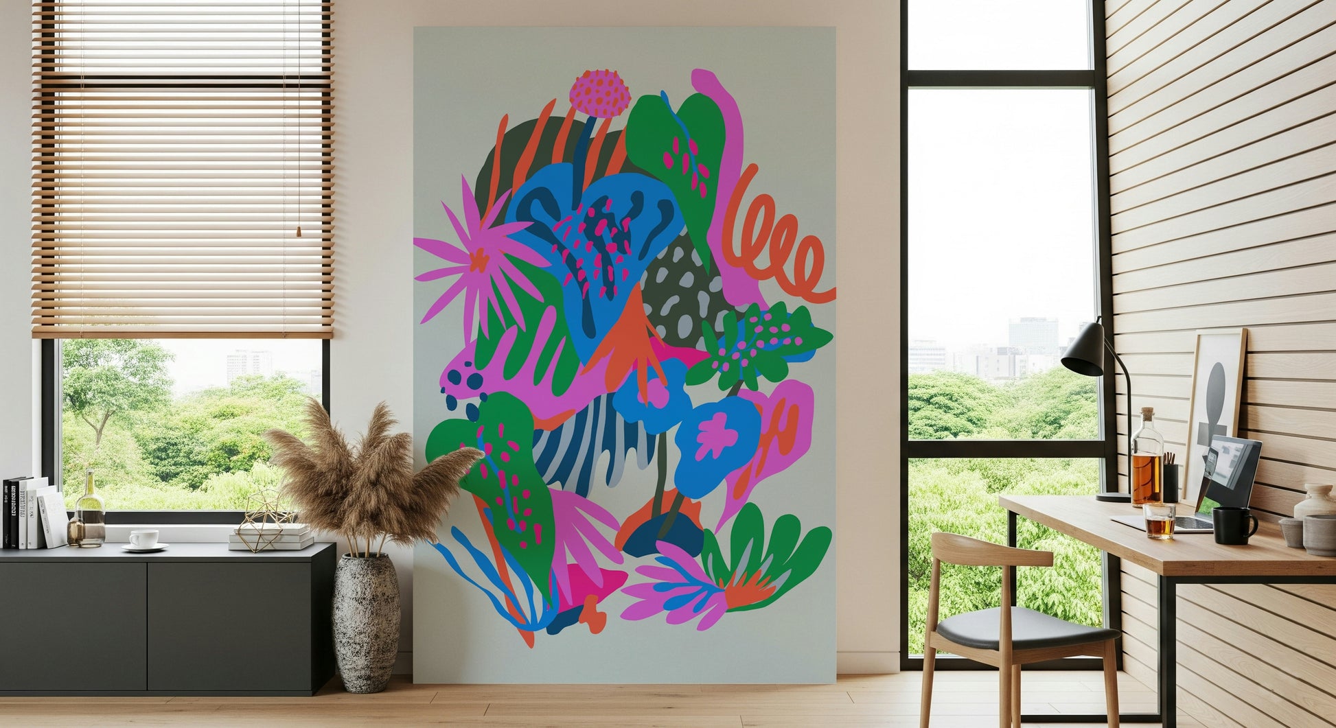 An artistic nature inspired mural for home decor.