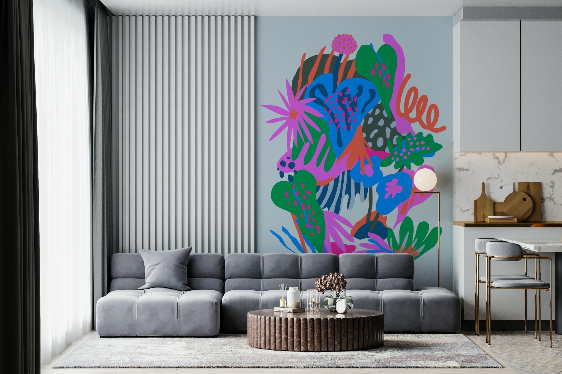A contemplative lush floral wallpaper mural for a feature wall.
