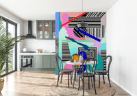 An artistic minimalist form mural for home decor.

