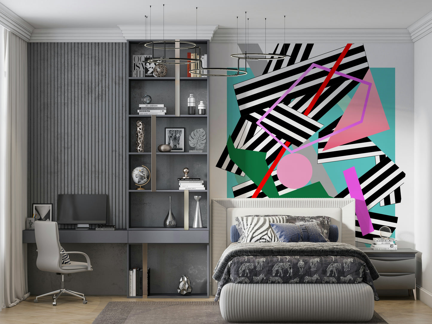 A beautiful wide-angle wall mural of abstract motion.

