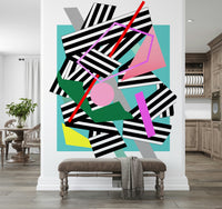 A peaceful modern abstract mural on decorative wallpaper.

