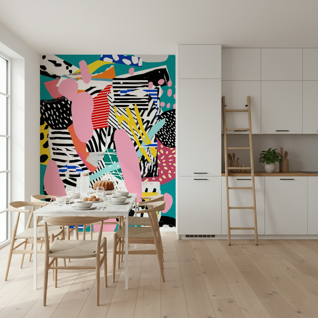 A beautiful panoramic tennis court wallpaper mural for a modern home.

