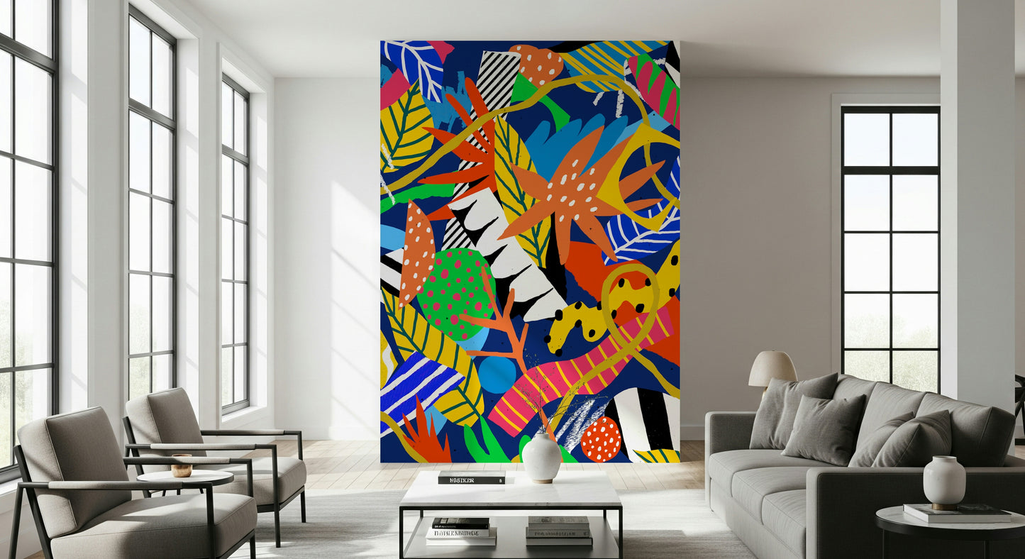 A contemplative exotic rainforest wallpaper mural for a feature wall.

