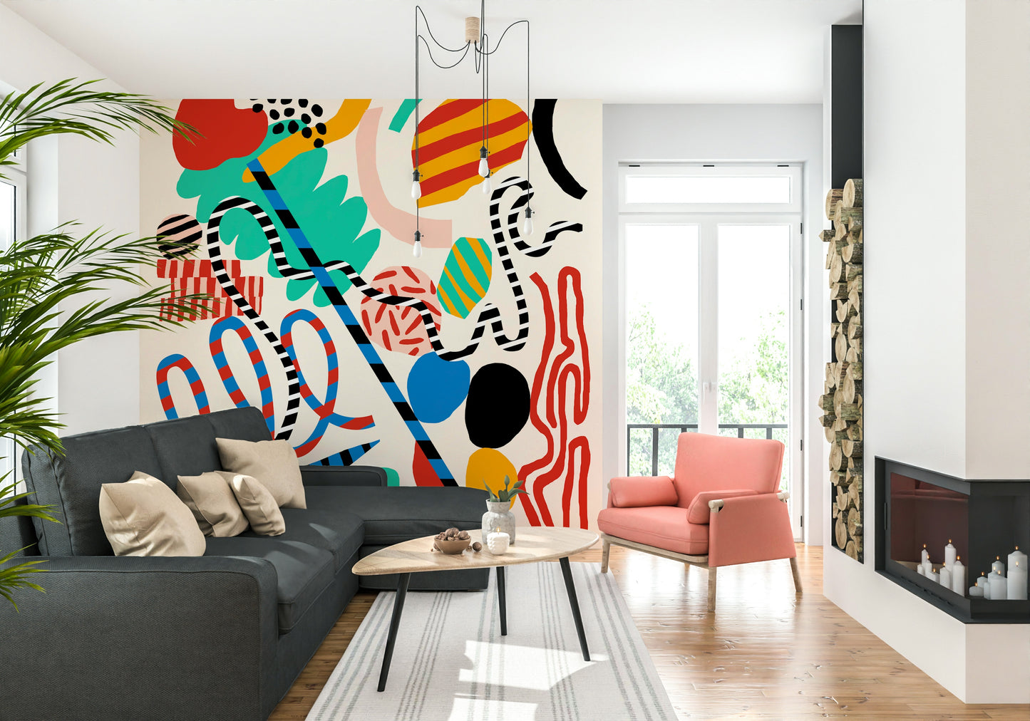 A beautiful modern art wall mural for a living room.


