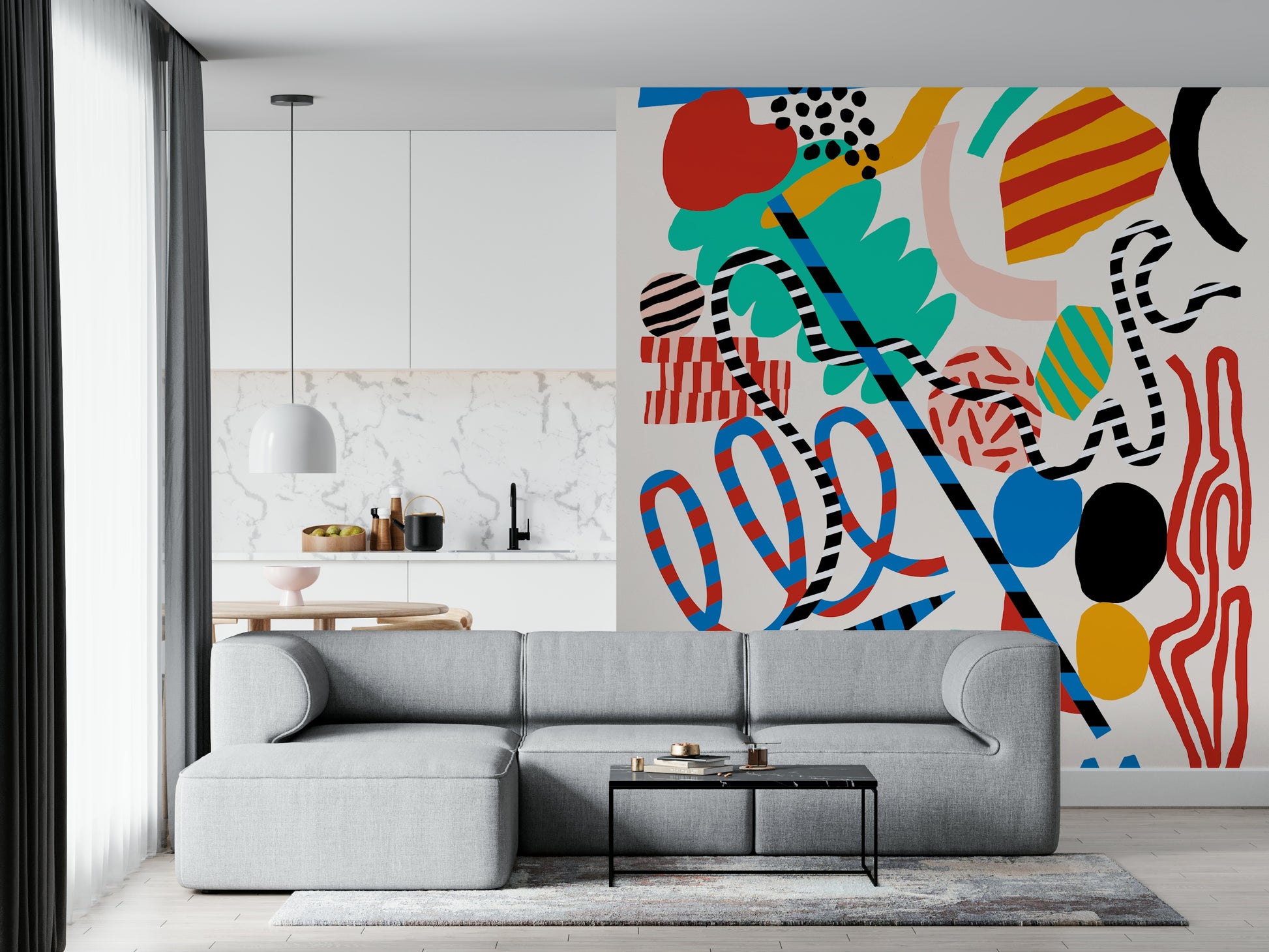 A beautiful abstract art wallpaper mural with ascending lines.

