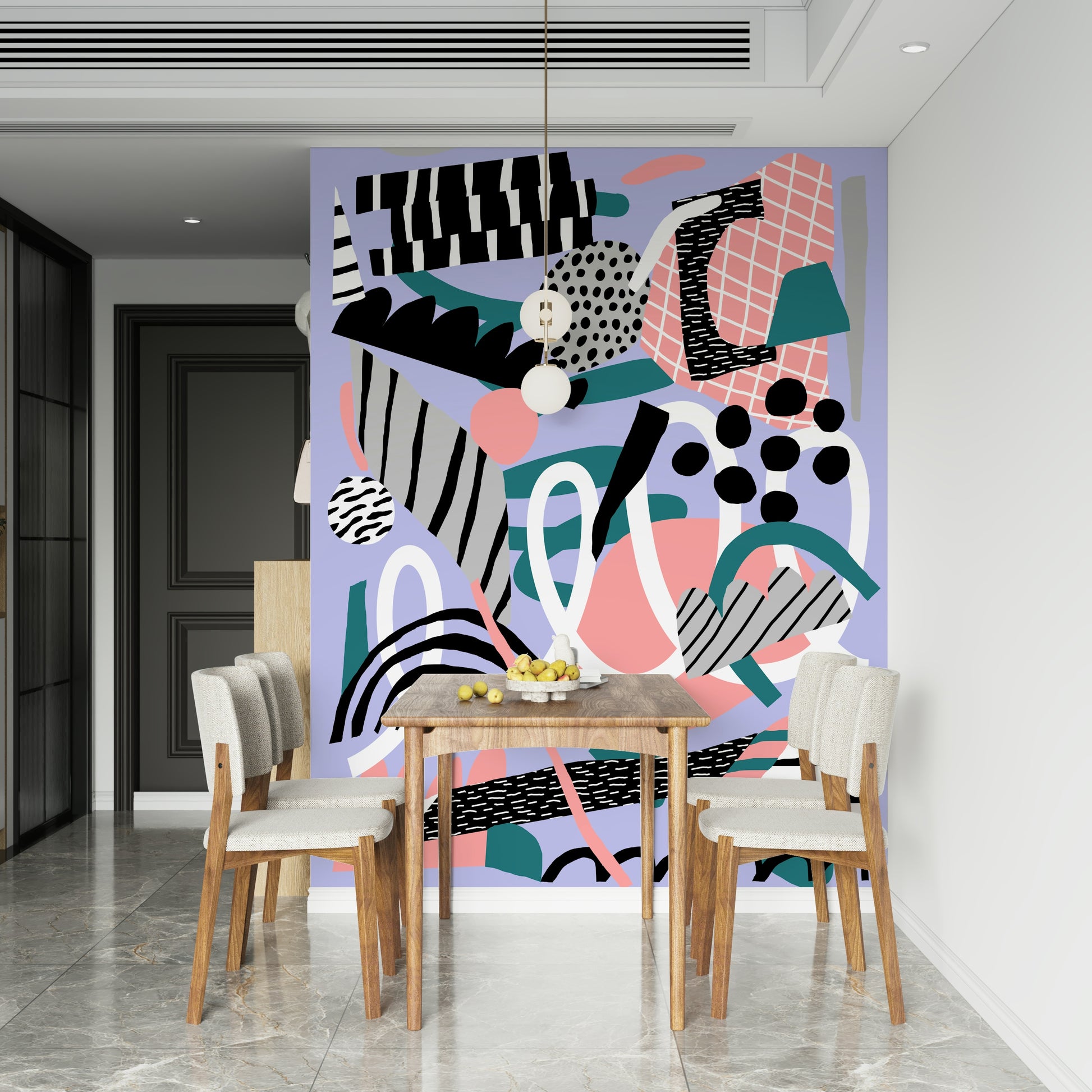 A beautiful modern art wall mural for a living room.

