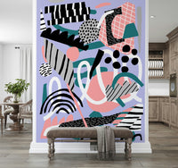 An artistic abstract cloud mural on minimalist wallpaper.

