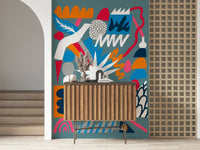 A graceful subtle smoke wall mural in bright, bold tones.

