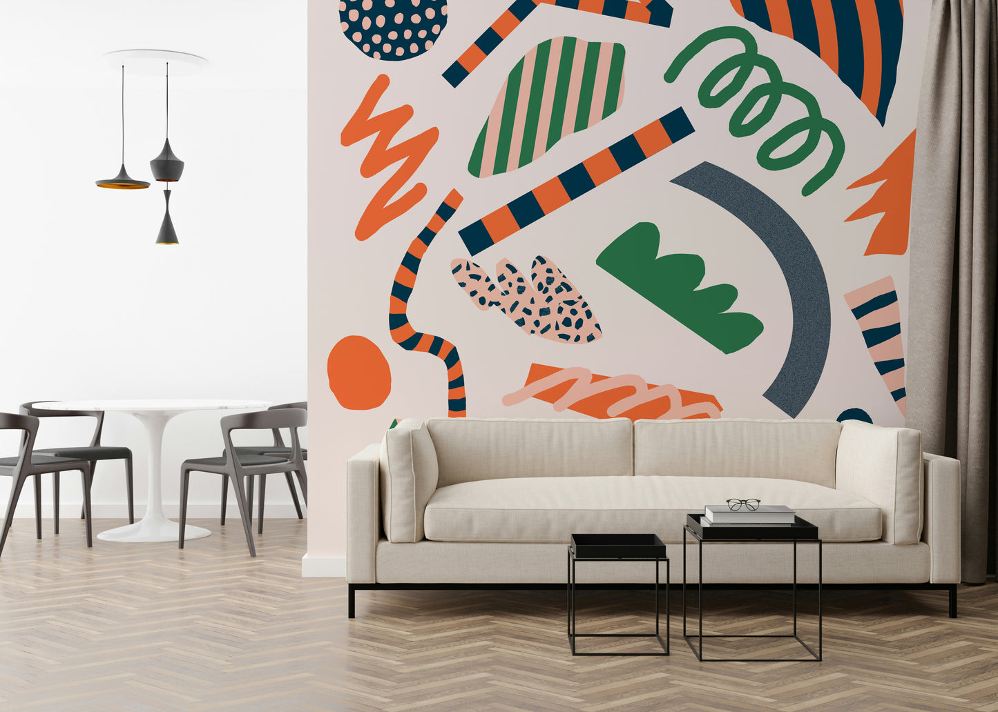 An artistic minimalist design mural for home decor.


