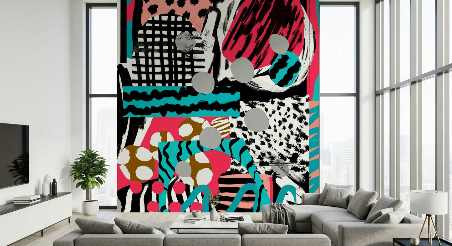 A beautiful modern art wall mural for a living room.


