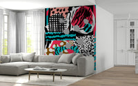 A calming modern design wallpaper mural that defines a space.

