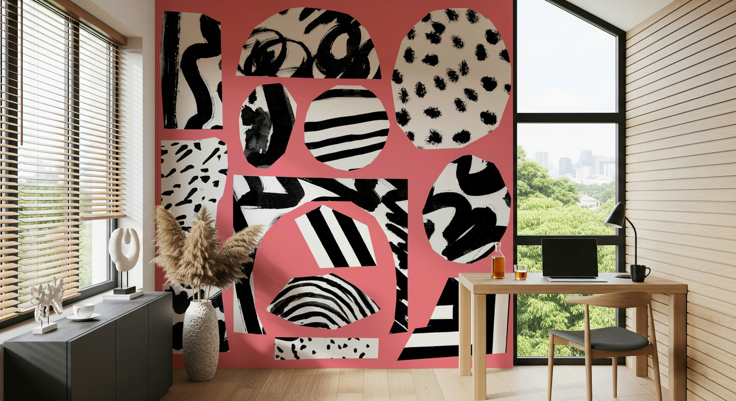 A graceful subtle bird wall mural in bright, pink tones.

