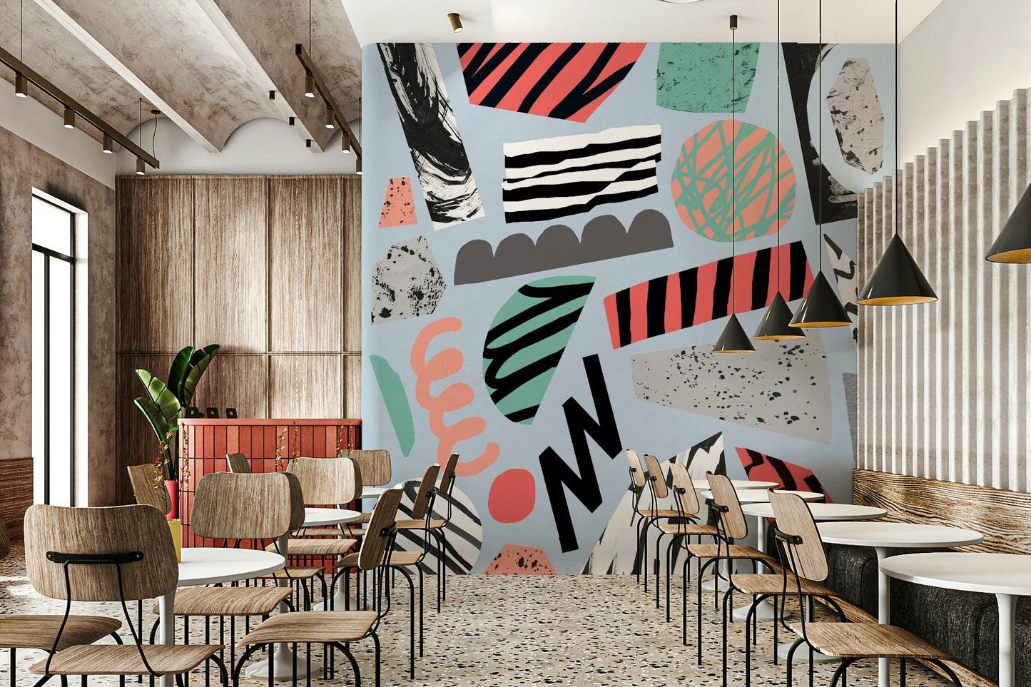 A calming serene forest wallpaper mural that defines a space.

