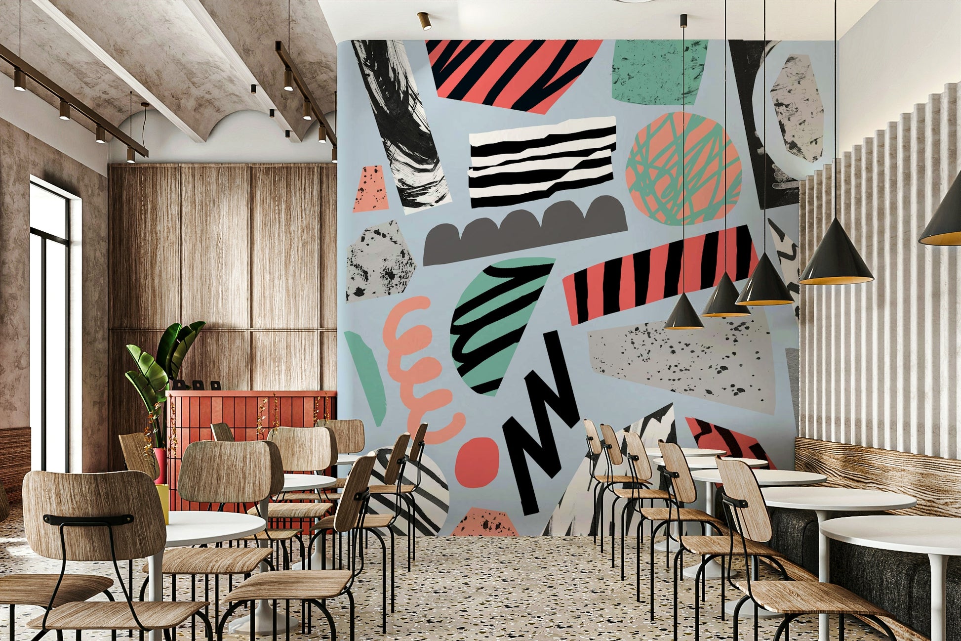 A calming serene forest wallpaper mural that defines a space.

