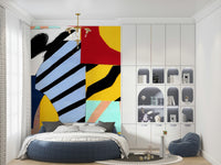 An artistic modern remix mural on minimalist wallpaper.

