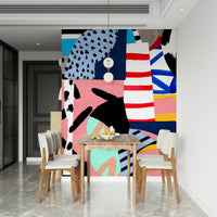 A beautiful modern art wall mural of layered shapes.

