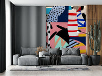 An artistic minimalist shape mural for home decor.

