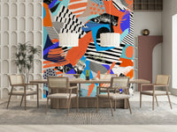 An artistic soft focus mural on minimalist wallpaper.

