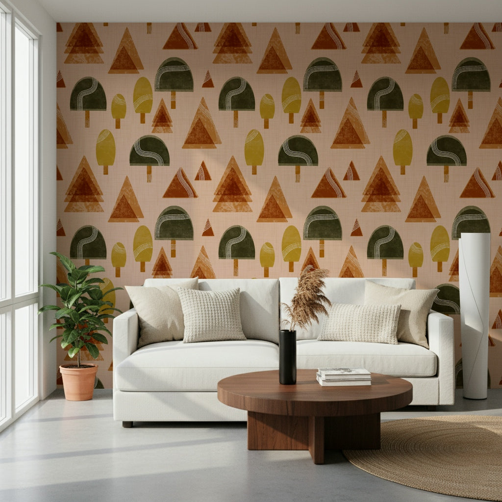 A calming modern design wallpaper mural that defines a space.

