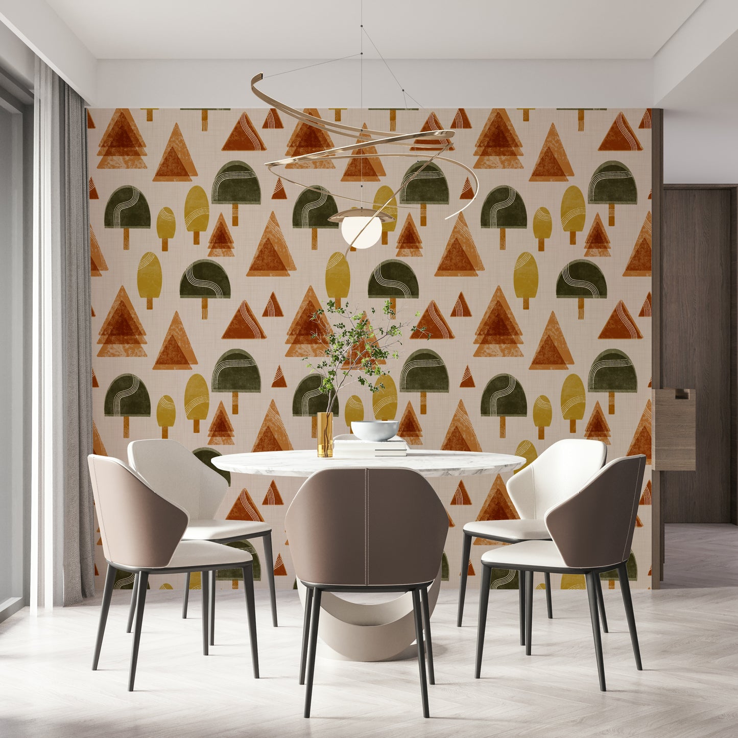 A serene abstract forest wall mural for your decor.

