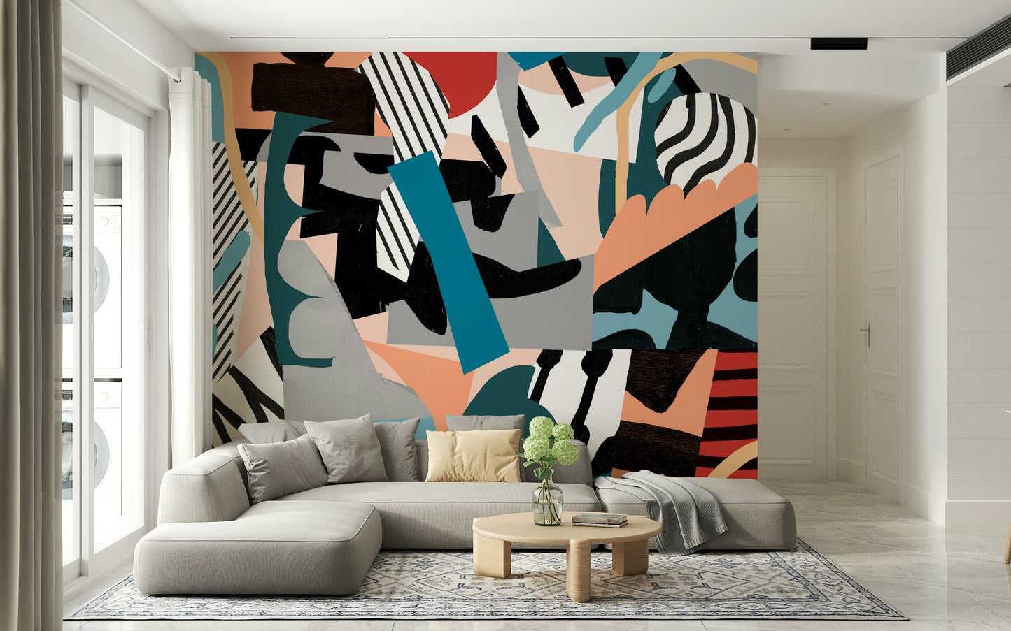 A beautiful freestyle abstract wallpaper mural for a modern home.


