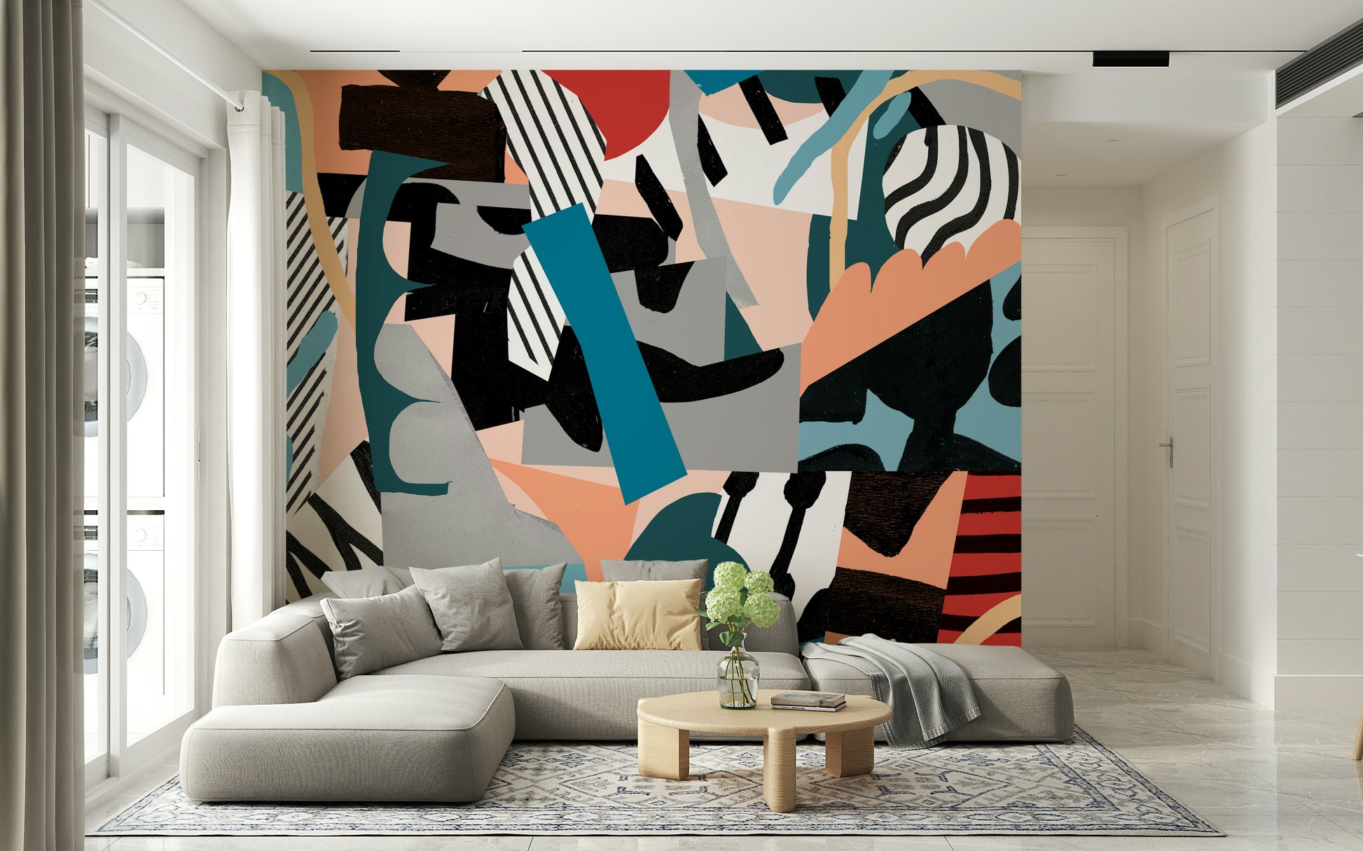 A beautiful freestyle abstract wallpaper mural for a modern home.

