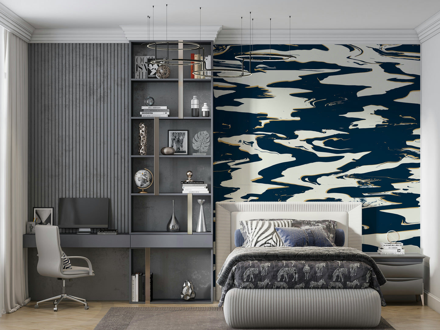 A contemplative subtle blue wallpaper mural for a feature wall.

