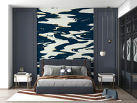 A peaceful fluid design mural on decorative wallpaper.

