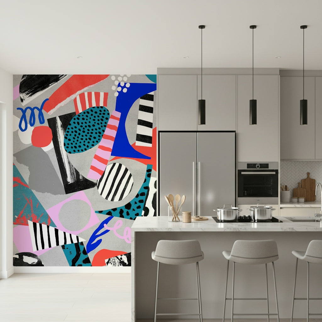 An artistic minimalist form mural for home decor.

