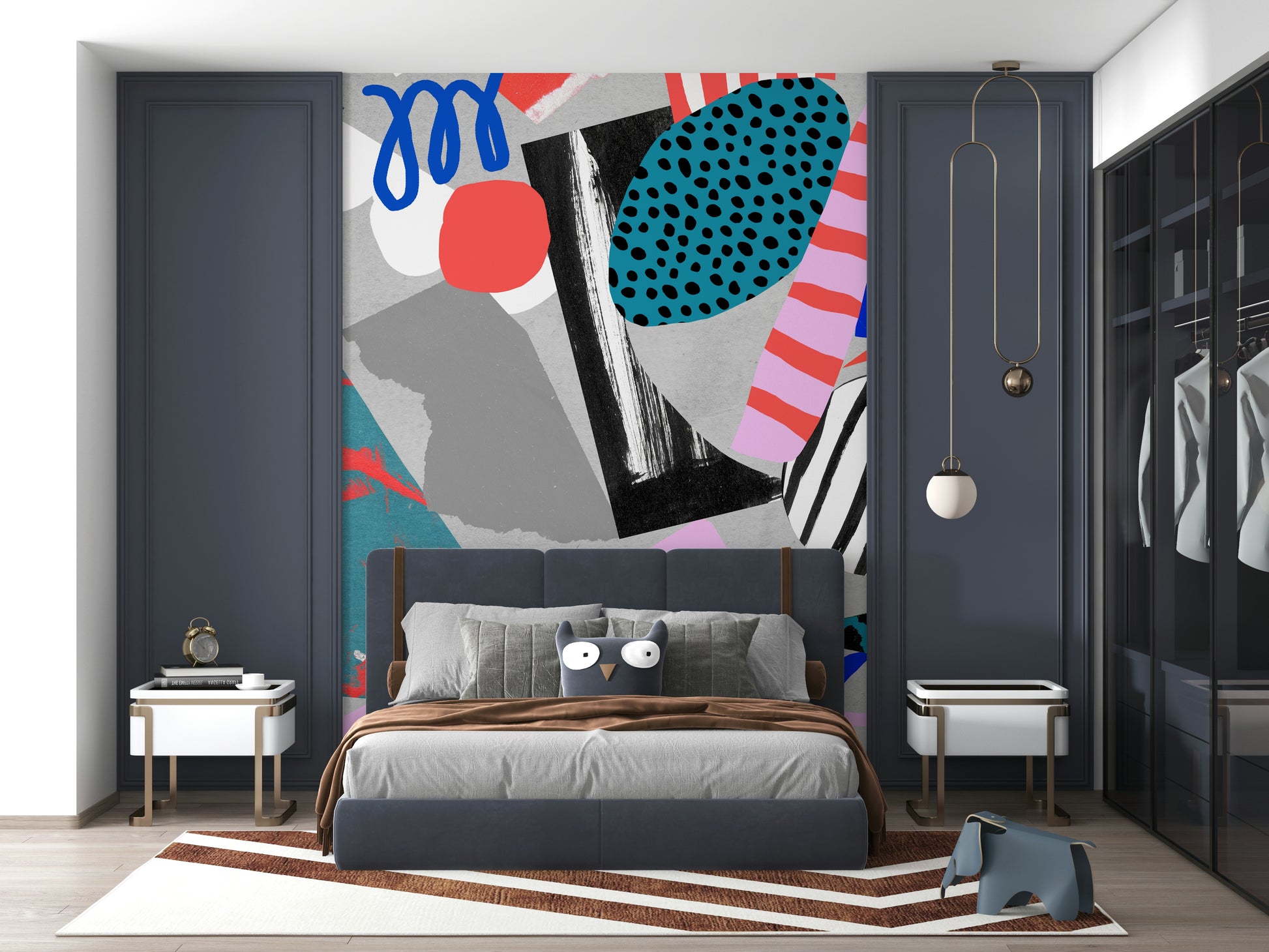 A graceful subtle circle wall mural in cool, natural tones.

