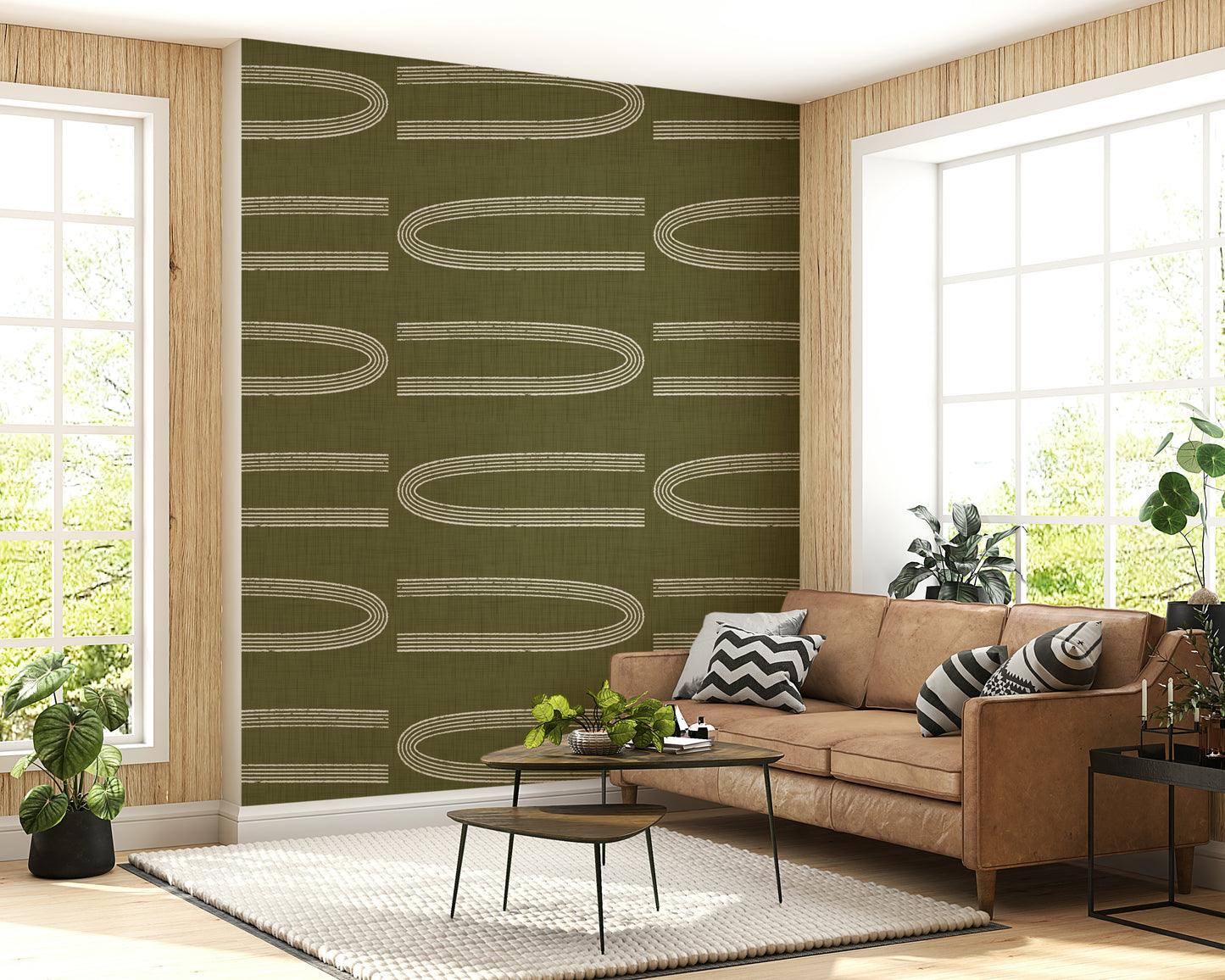 A beautiful retro geometric wall mural for a living room.

