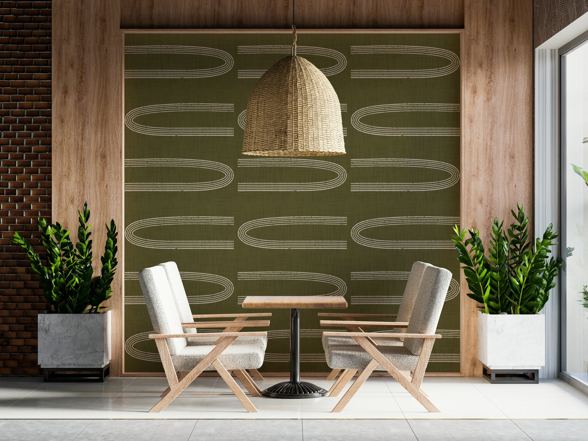 An artistic minimalist shape mural for home decor.

