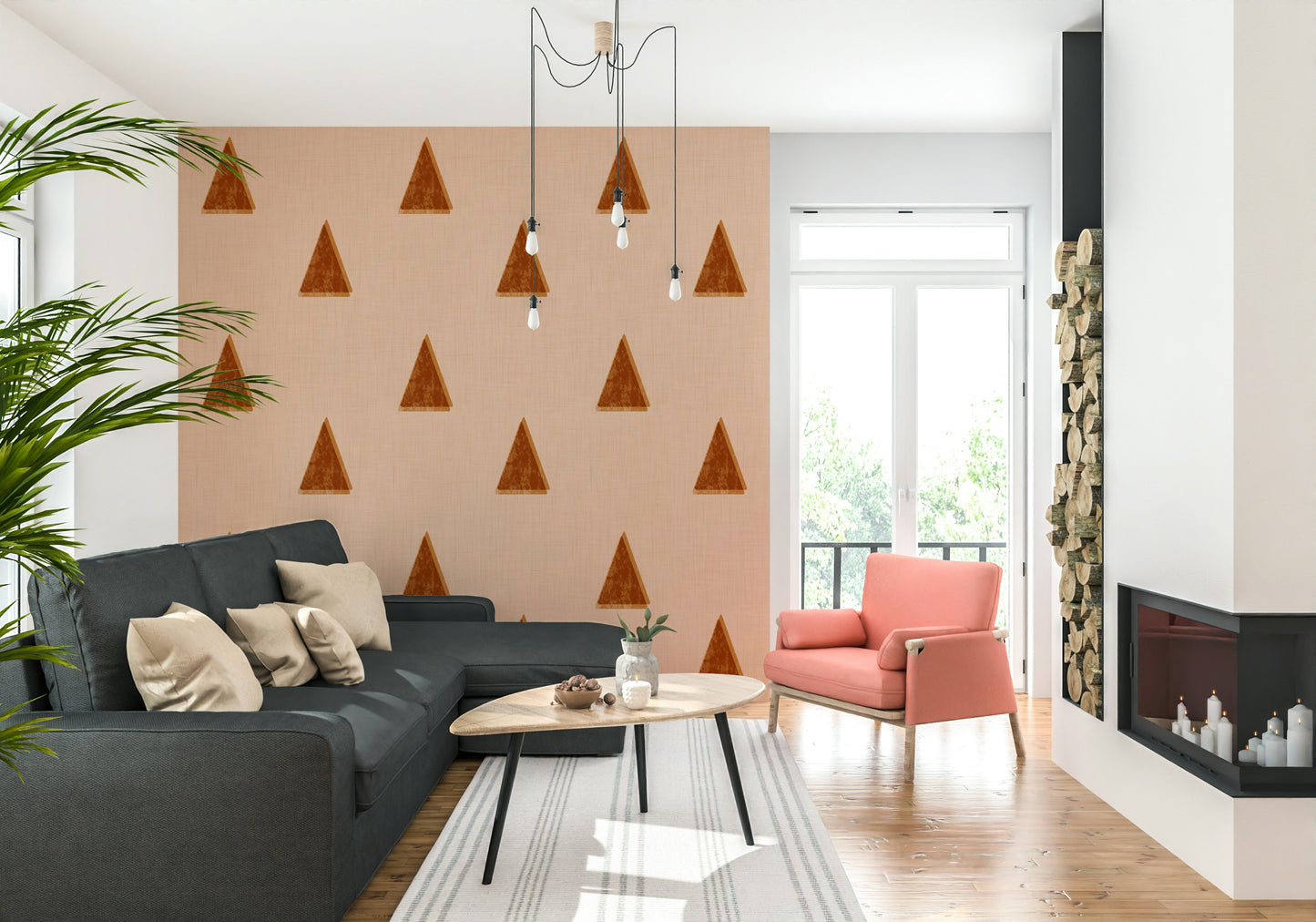 A contemplative geometric tree wallpaper mural for a feature wall.


