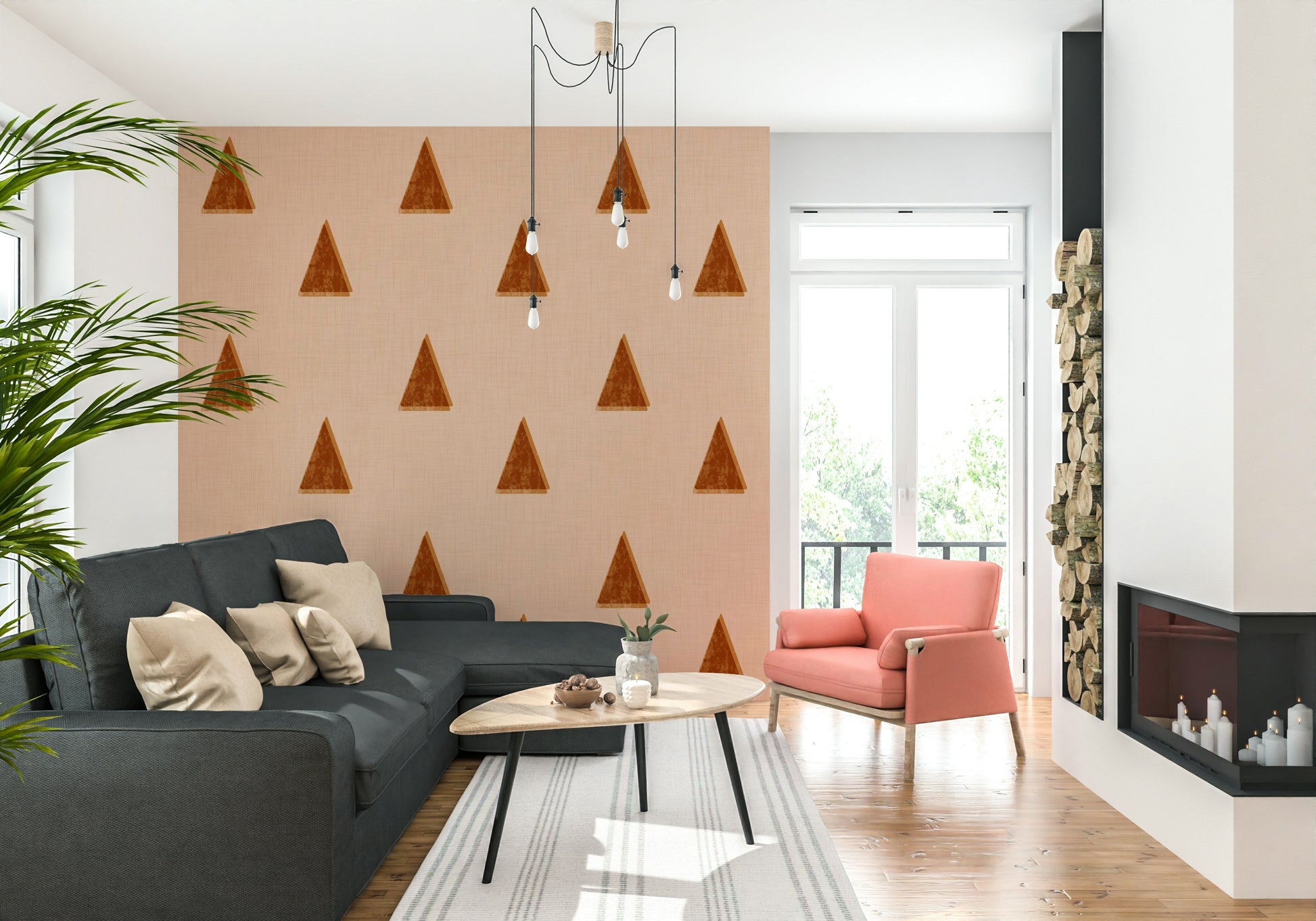A contemplative geometric tree wallpaper mural for a feature wall.

