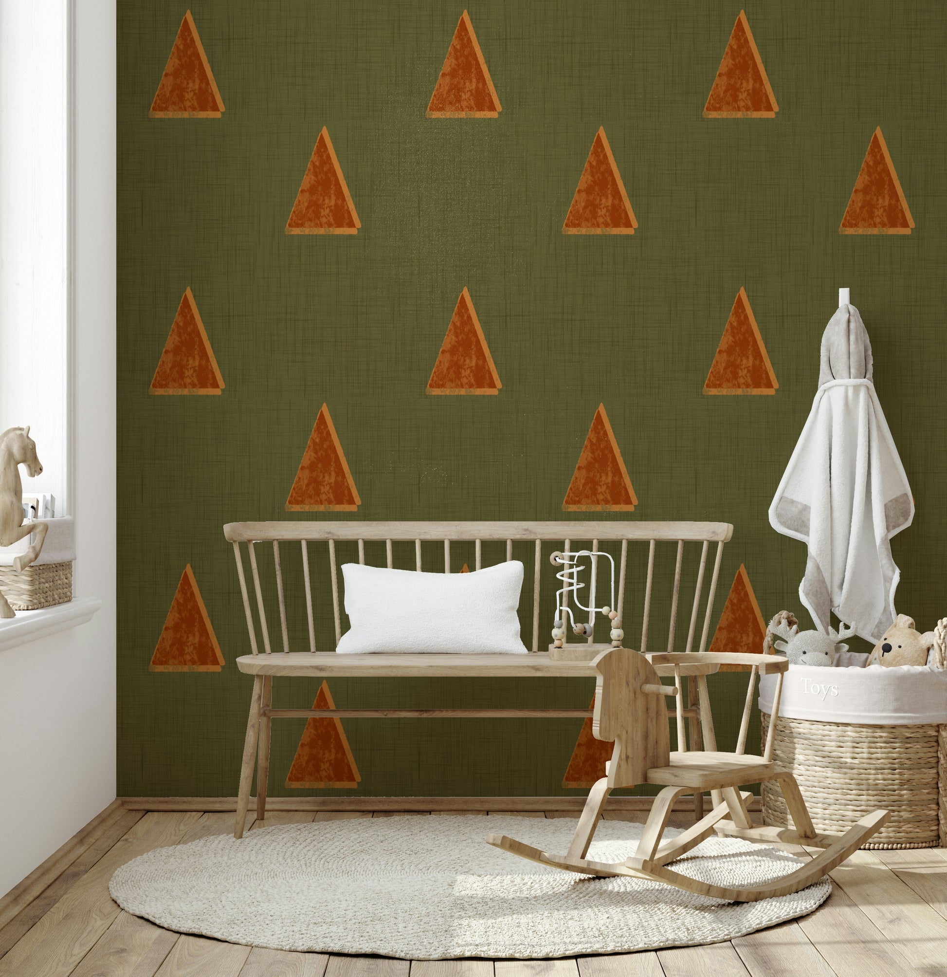 A contemplative geometric forest wallpaper mural for a feature wall.


