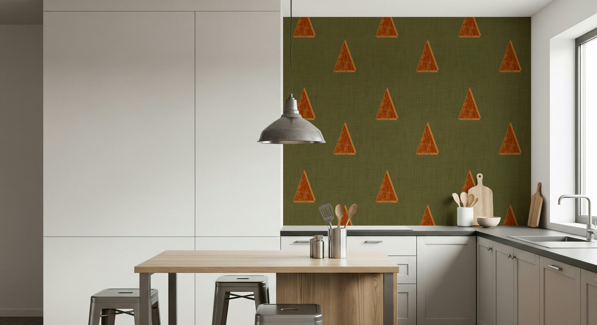 A graceful subtle pattern wall mural in cool, natural tones.

