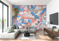 An artistic abstract coral mural on scenic wallpaper.

