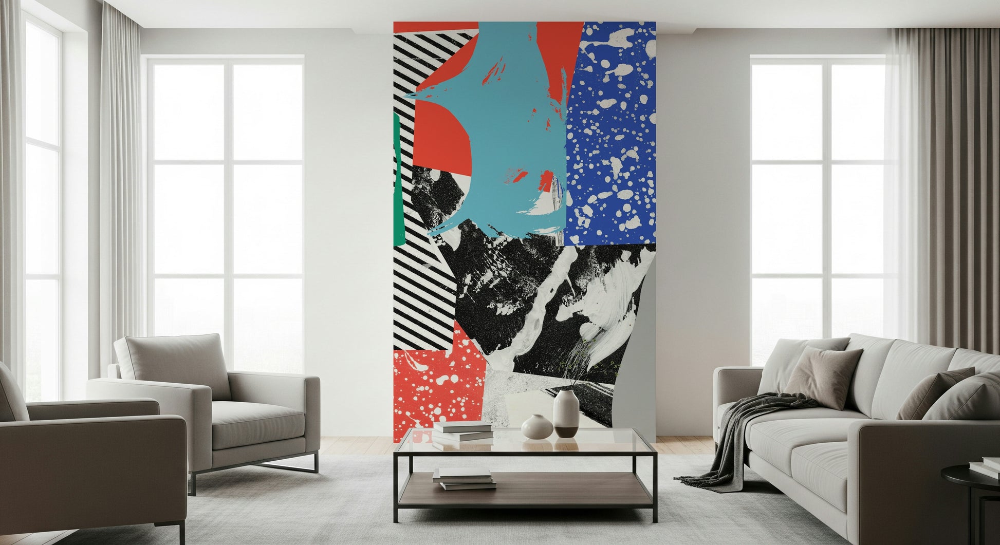 A calming modern design wallpaper mural that defines a space.

