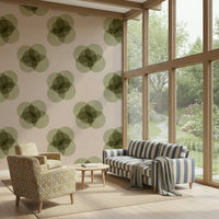A graceful subtle bloom wall mural in soft, neutral tones.

