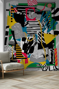 A peaceful stadium scene mural on decorative wallpaper.