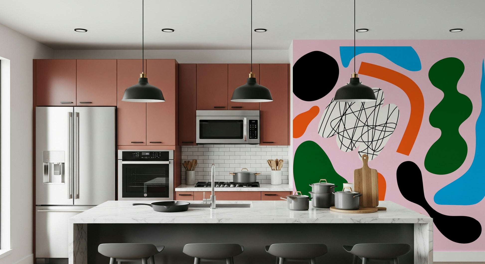 A contemplative gentle design wallpaper mural for a feature wall.