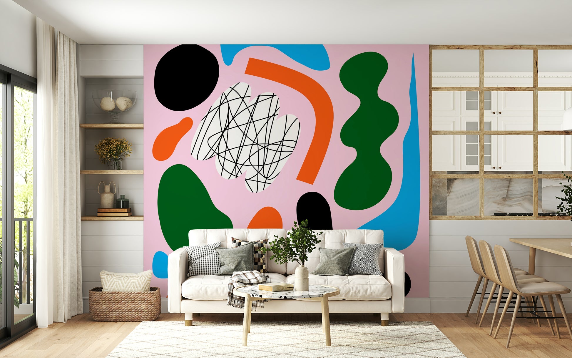 A graceful subtle pattern wall mural in cool, tranquil tones.