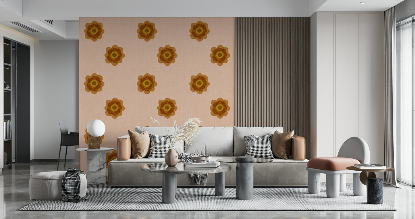 A graceful subtle bloom wall mural in soft, tranquil tones.