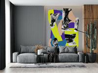 A peaceful modern abstract mural on decorative wallpaper.