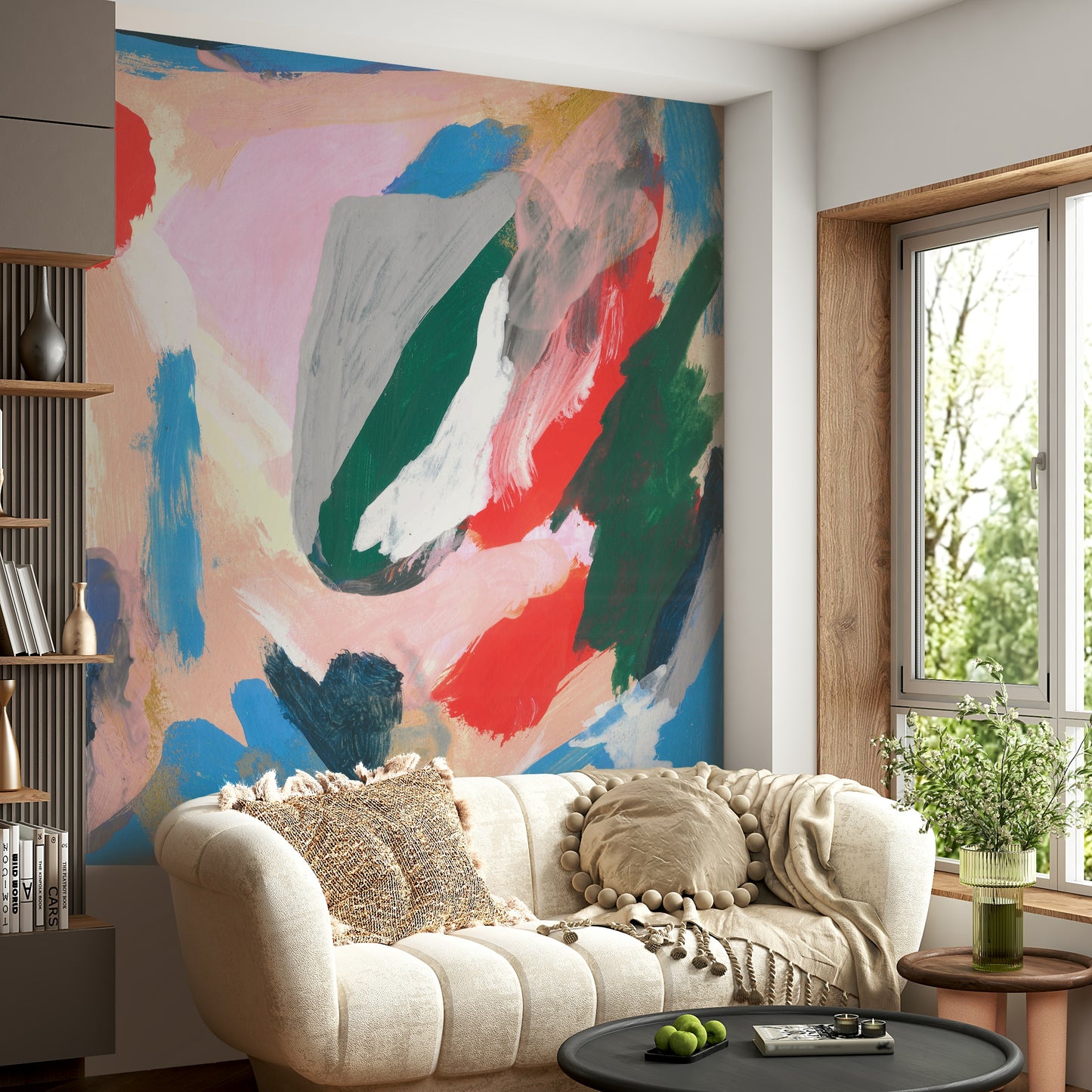 A beautiful modern art wall mural of delicate lines.