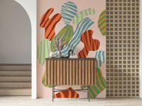 A calming abstract design wallpaper mural that defines a space.