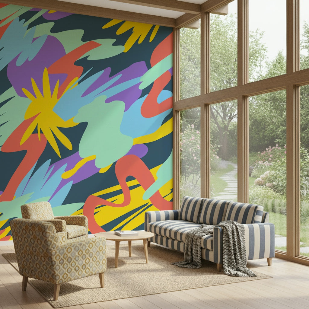 A graceful subtle pattern wall mural in cool, dark tones.