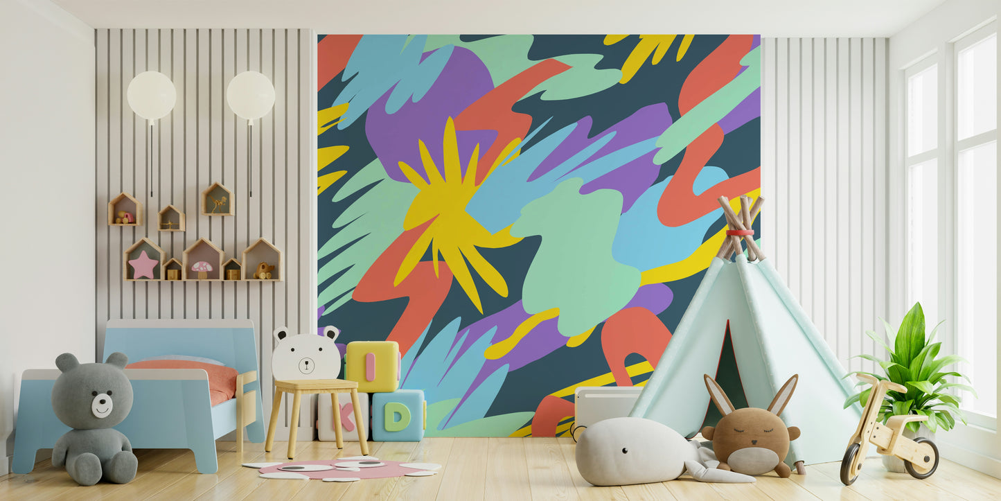 An artistic swirling sky mural on luxury wallpaper.