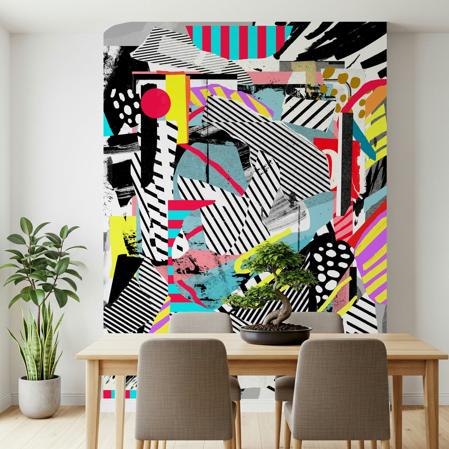 A graceful subtle pattern wall mural in cool, neutral tones.