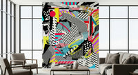A beautiful abstract urban collage wallpaper mural with subtle texture.